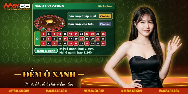 Sảnh Live Casino với bánh xe Roulette cùng hai bàn mức cược để chọn
