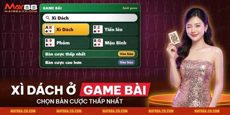 Mục Game Bài với danh sách bàn, nơi tìm Xì Dách theo tên