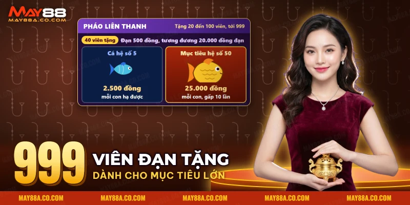 Pháo liên thanh tặng đạn trong Bắn cá Thần Tài, so thưởng của cá hệ số thấp với mục tiêu hệ số cao