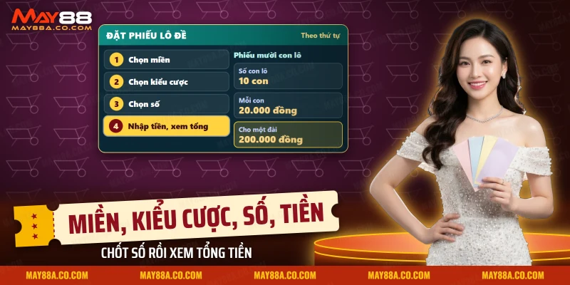 Các bước đặt phiếu lô đề 3 miền kèm tổng tiền của phiếu mười con lô