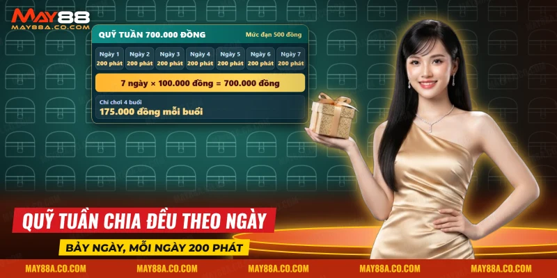 Quỹ tuần chia đều theo ngày khi chơi Bắn cá Kho Báu Long Cung để theo giải đấu hàng tuần