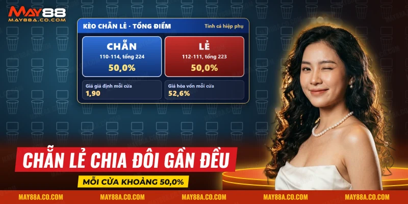 Kèo chẵn lẻ bóng rổ với hai cửa chẵn và lẻ của tổng điểm theo tỷ số mẫu