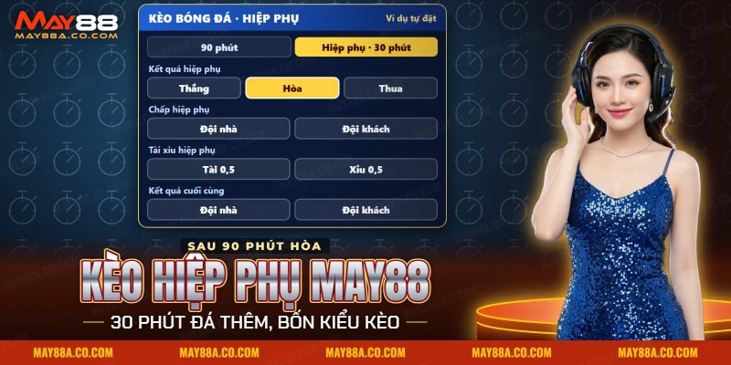 Kèo hiệp phụ May88 trên bảng kèo bóng đá với bốn kiểu kèo cho phần đá thêm sau thời gian chính thức
