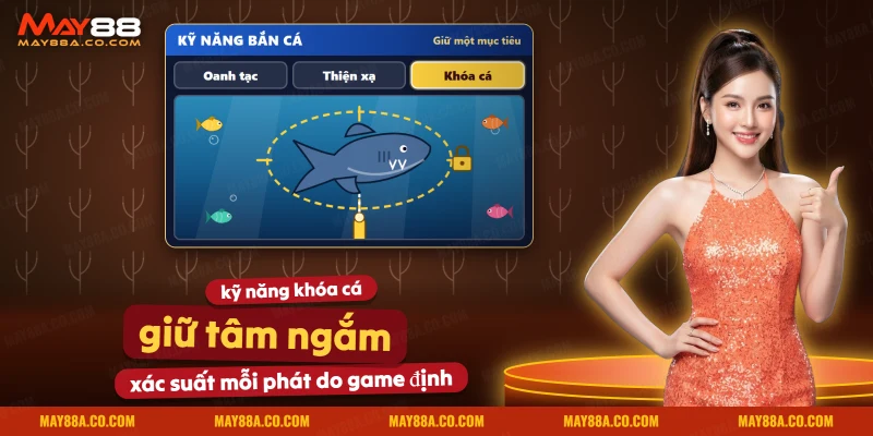 Kỹ năng Khóa cá của Đại Hải Trình giữ vòng ngắm trên một con cá mập giữa đàn cá nhỏ