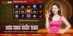 Slot nổ hũ Sơn Tinh Thủy Tinh May88 với biểu tượng núi, sóng nước, voi, gà và ngựa