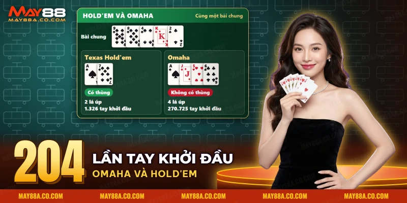 So sánh Texas Hold'em hai lá úp với Omaha bốn lá úp trên cùng bài chung
