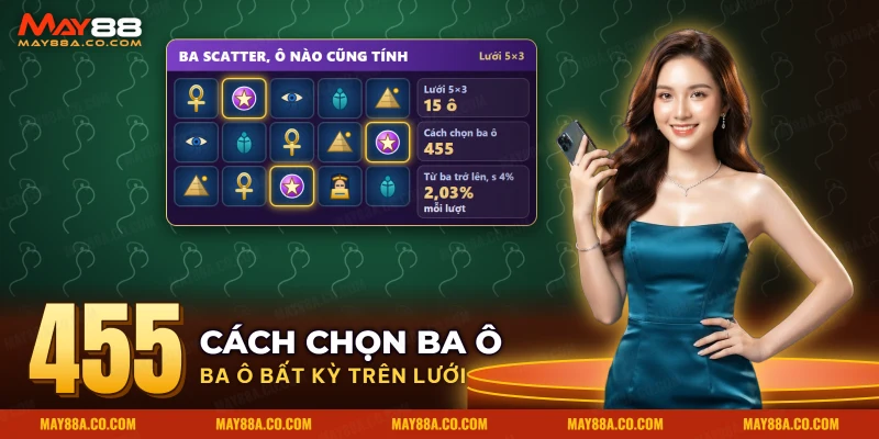 Biểu tượng mở thưởng rơi rải rác ở các ô khác nhau trong nổ hũ Bí Mật Cleopatra May88
