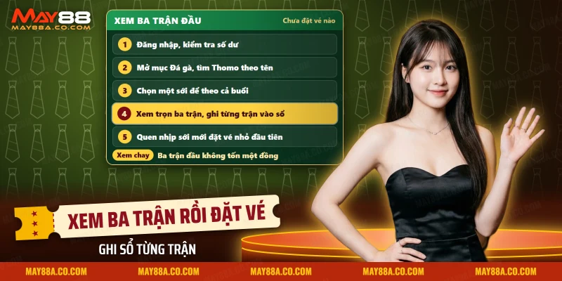 Quy trình xem ba trận đá gà Thomo đầu tiên mà chưa đặt vé, từ mục Đá gà đến chọn sới